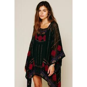 Free People Tunic Mini Dress Witchy Embroidered Black XS Small Boho Mini